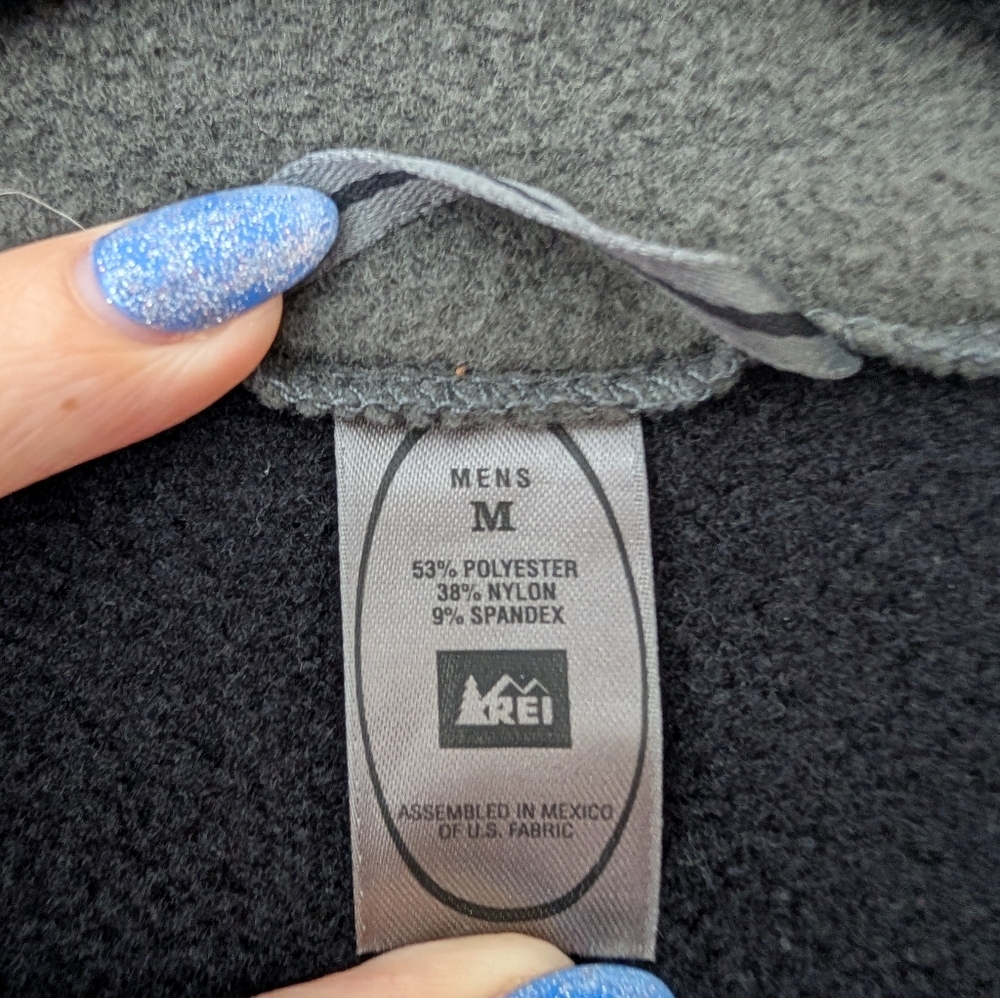 REI Men's 1/2 Zip Fleece Pullover Jacket Black Gray Size M - Picture 6 of 8